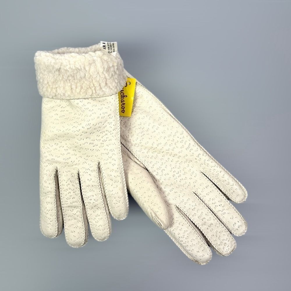 New Aris Ivory Gloves Buckaroo Perforated Leather Faux Fur Lining size M Vintage